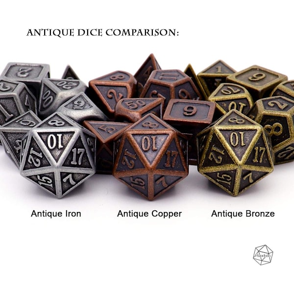 Antika Kopparmetall DND Tärningssats 7 Tärningar Polyedriska D&D Tärningar för TTRPG Dungeons and Dragons Present
