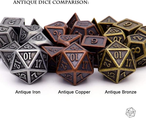 Antikt Kobber Metal DND Terning Sæt 7 Terninger Polyhedrale D&D Terninger til TTRPG Dungeons and Dragons Gave
