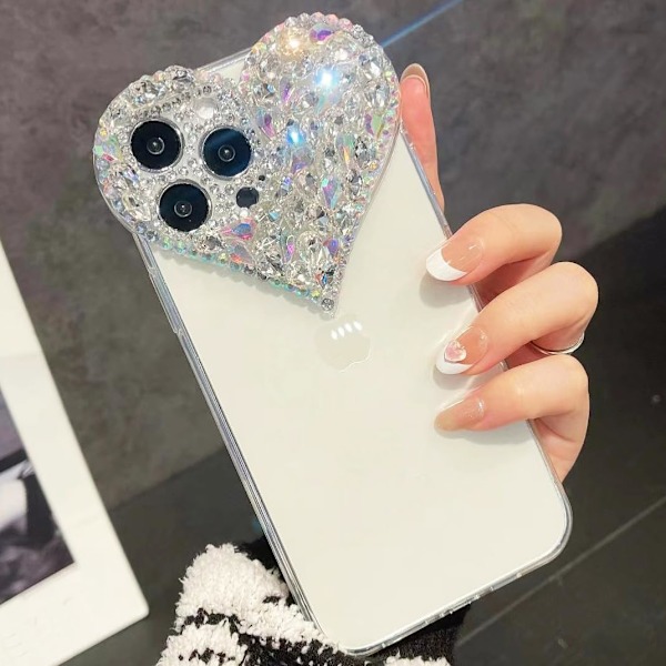 Kompatibel med iPhone 15 Pro Max etui til kvinder og piger - Luksuriøs Bling Rhinestone 3D Diamant Kærlighedsetui - Sød Pink Glitter Sp