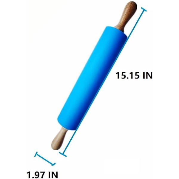 Silikoninen kaulin, tarttumaton pinta, puinen kahva (sininen)