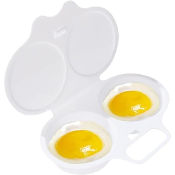 Mikrobølgeovn Eggkoker med Lopp - 2 Hule Ikke-Klebbende Eggkoker for Enkel Eggkoking - Matkvalitet PP Eggkoker, Varmebestandig