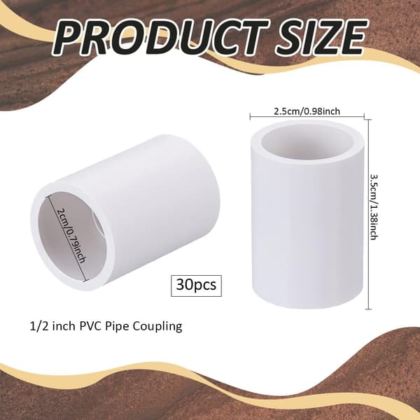 30 stykker 1/2 tomme PVC-muffefittings, koblingsadapterfitting, rørforbinder, push-in forbindelse