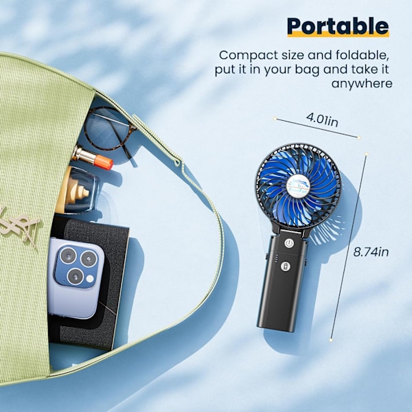 Set Mini Portabel Fläkt 5200mAh USB Uppladdningsbart Batteri 3 Hastigheter 180° Vikbar Liten Bordsfläkt Power Bank 3 i 1 Handhållen Fläkt för Kontor Resor