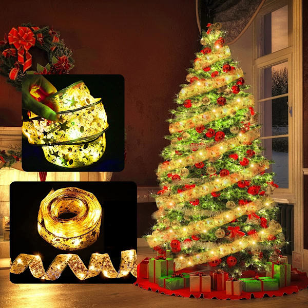 Glittrande bandljus 10m LED-julbelysning, julgransdekoration, spetsbåge DIY jul