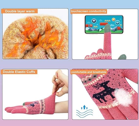 2 stk. Vinter Touch Screen Handsker Hjorte, Varme Fleeceforet Tekstning G