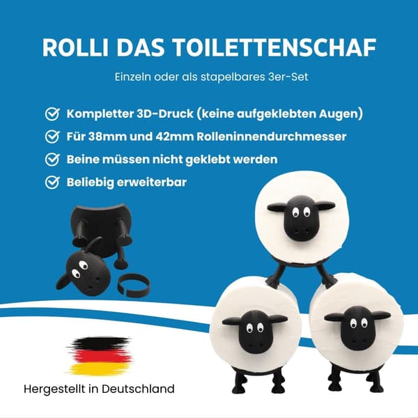 Toiletpapirholder til 38 og 42 mm ruller - Får - Sæt med 3