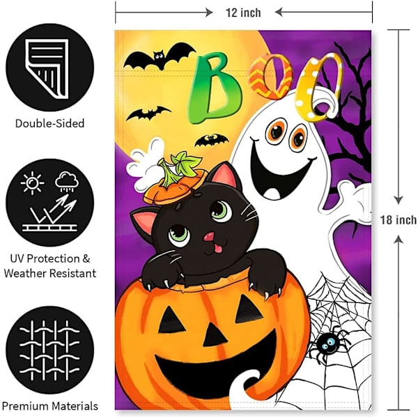 1 kpl Halloween Boo Puutarhalippu Pysty Kaksoispuolinen Haamu Koti Koriste, Kurpitsa Kurpitsa Värikäs Söpö Loma