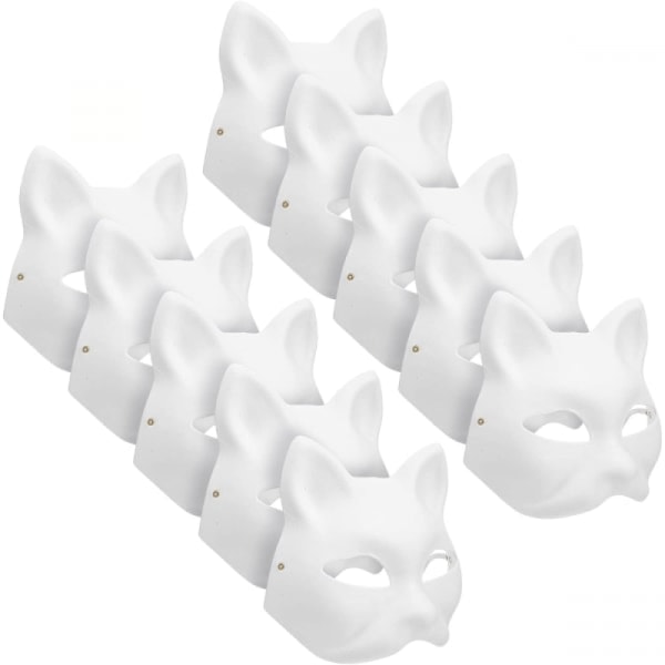 10 Pcs Cat Masks White Cat Masks Blank DIY Halloween Mask Animal Half Facemasks Masquerade Cosplay P