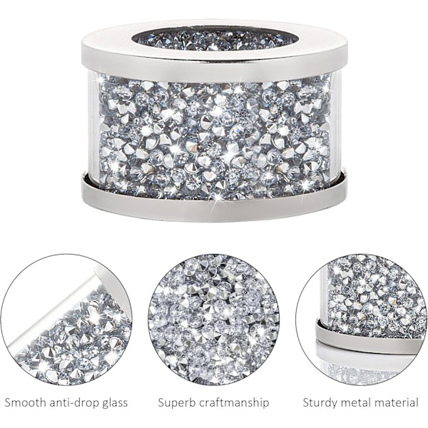 Sett med 6 Glassinnfattede Krystall Sølv Serviettholdere, Glam Serviettspener Dukholder Bling Knust Diamant Ta