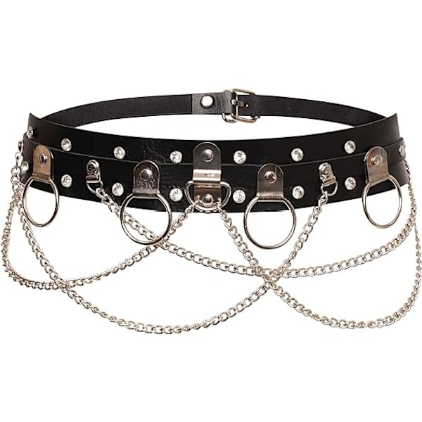 Spikad Bälte O-Ring D-Ring Kedja Parker Konstläder Gothic Punk