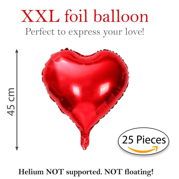 25 Punainen Helium Heart Balloon Romanttinen koristelu Valentinille