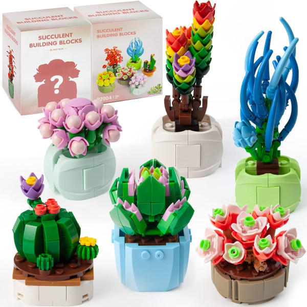 Tilfældig 2 Sukkulenter Blind Box Serie, Kunstig Botanisk Samling, Plante Dekor Byggesæt til A