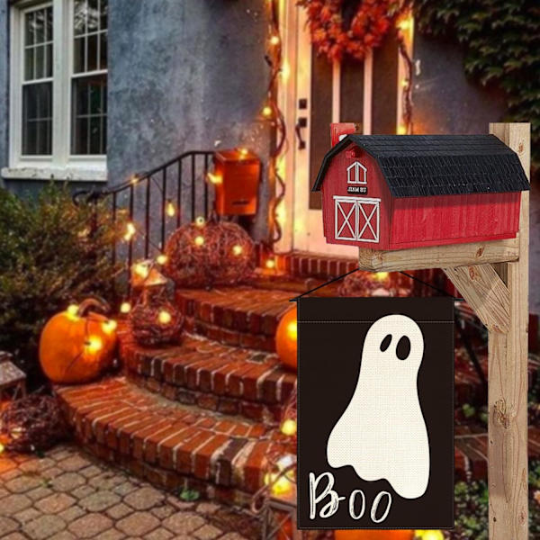 Spöklikt Halloween Boo Trädgårdsflagga Dubbelsidig Utomhus, Semestergård Utomhus Dekorativ Flagga 12 x 18 Tum