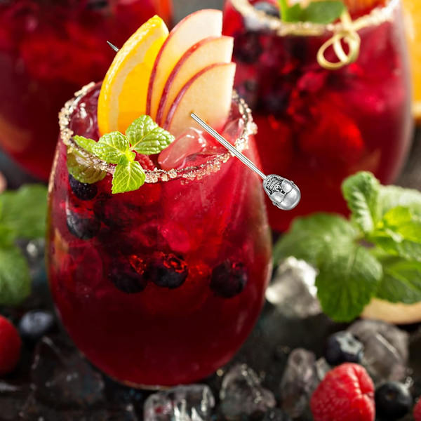 10 kappaletta Halloween-cocktailtikkuja, kallo ruostumatonta terästä hedelmätikkuja
