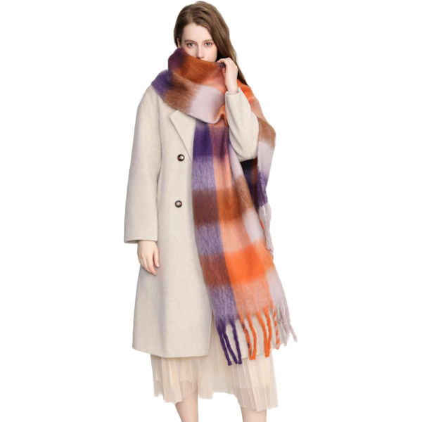 Kvinnors K Cashmere Stor Färgad Rutig Halsduk Vinter Varm Wrap Halsduk