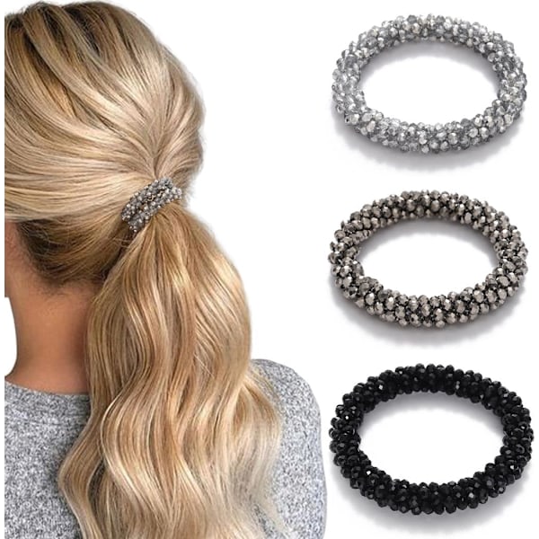 (Pakke med 3) Generse Perle Hårbånd Rhinestone Hestehaleholder Vær