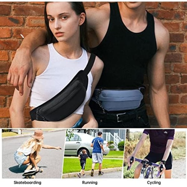 Langt Holdbar Fanny Pack til Kvinder Mænd - Casual Crossbody Sling Bag Løbetur Gåture Rejse Talje Pakke Bum Bag