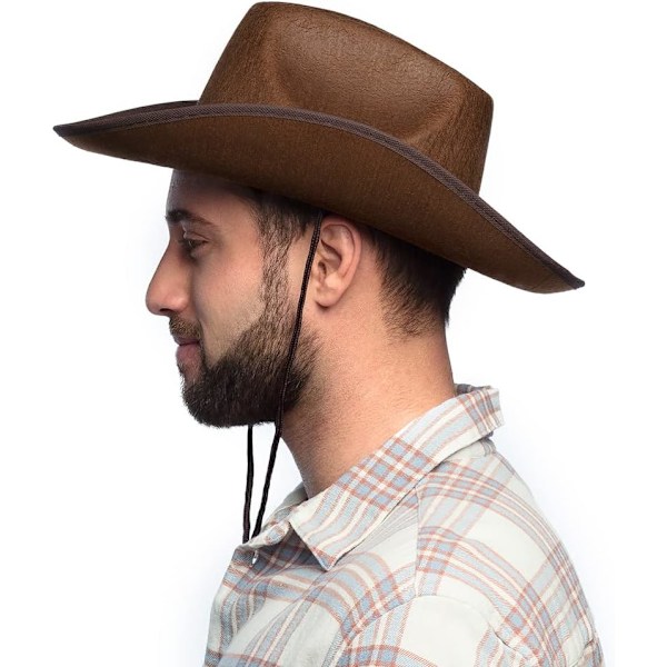 Cowboyhatt för vuxna, karnevalsmaskerad huvudbonad, sheriffhatt, rodeohatt, vilda västern-kostym Brown