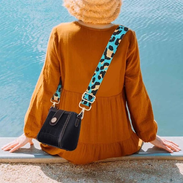 Taske Remme Udskiftning Crossbody Bred Blå Leopard Print Justerbar Guitarrem til Punge