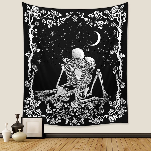 The Kissing Lovers Skull Tapestry, Black and White Romantic