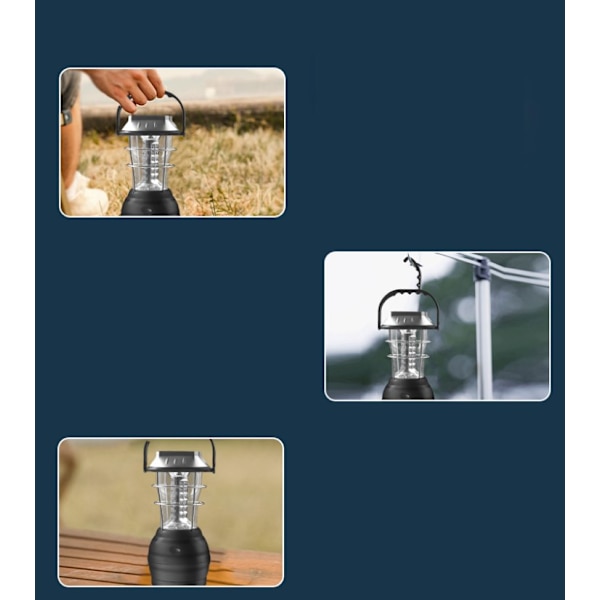 Solcellslykta, ultraljus LED-campinglampa, 6 laddningsmetoder