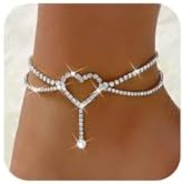 Sølv Ankelkæder til Kvinder, Justerbar Rhinestone Vedhæng Tennis Ankelkæde, Sommer Butterfly Heart Infinite Diamond B