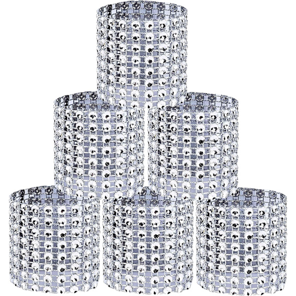 (Silver) Servettring Silver Rhinestone Ribbon Bling Prydnad för