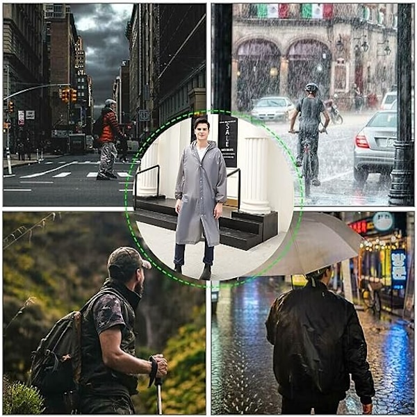 Grå 2-pack regnjackor regnponcho återanvändbar vattentät regnjacka