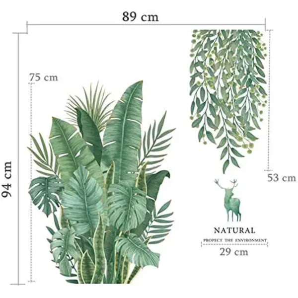 Väggklistermärken för tropisk växt Gröna löv Dekorativ väggsticka