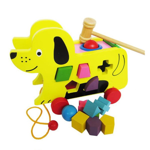 Jouets à tirer pour chiens en bois avec des puzzles de formes et
