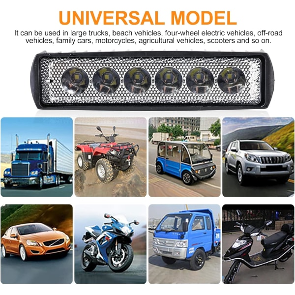 2-pakning 18W LED arbeidslys Offroad 12V/24V Ekstra frontlykt 6000K Arbeidslys IP67 Vanntett for bil,