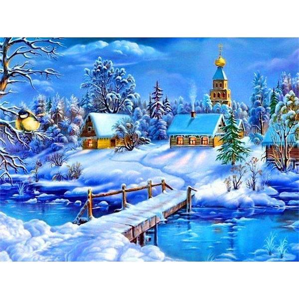 30x40 cm 5D Täydellinen DIY-Timanttimaalaus, Lumimaisema Salo