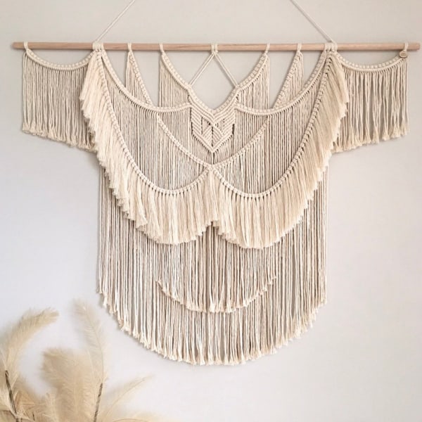 Blå dröm väggbonad i macramé handvävd Décora