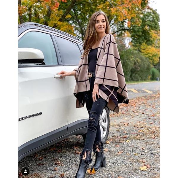Dame Shawl Wrap Poncho Åben Front Cardigan Shawls til Efterår Vinter