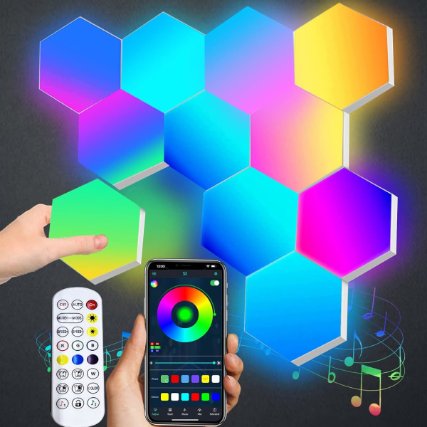 LED-väggpanel (9,8x10,3x0,28cm), LED-spelvägglampa-app och fjärrkontroll, RGB-spellampa Deco