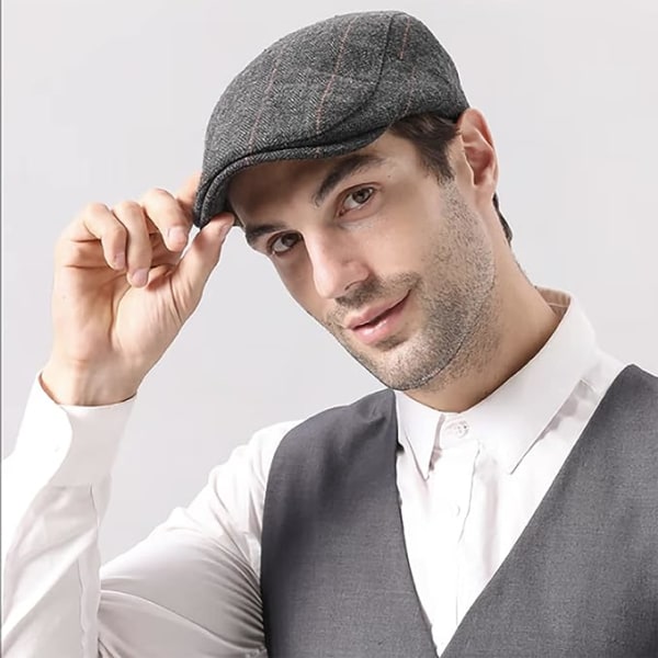 Men's Flat Cap, Black Cotton Peaked Cap, Newsboy Cap, Duckbi