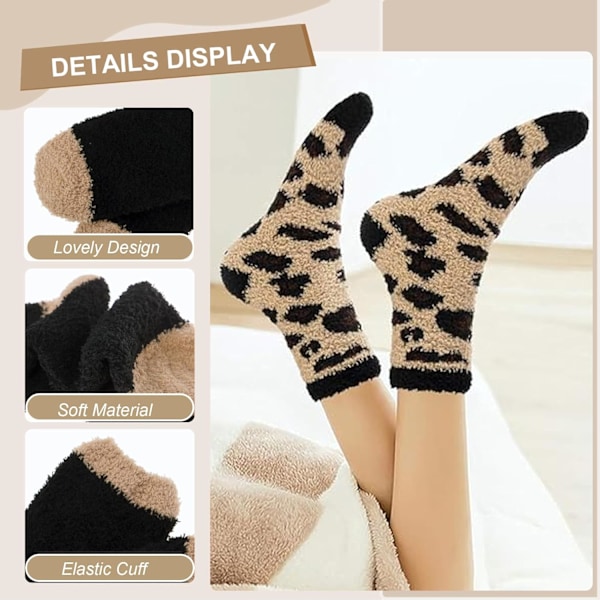 6 Par Koselige Myke Fuzzy Fluffy Varme Vinter Fleece Sovesko Strømpebukser for Kvinner
