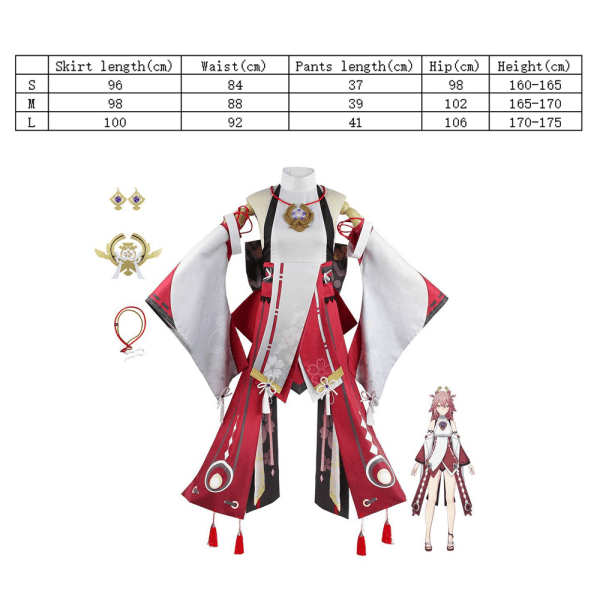 Genshin Impact Yae Miko Cosplay Kostyme Kvinner Rosa Langt Hår Parykk Genshin Cosplay Kostymer Yae Miko Amulet Full Set L