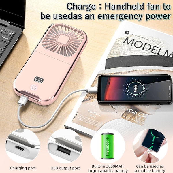 x Mini Portabel Fläkt (Rosa), USB-uppladdningsbar, Tyst, Idealisk för Kontor, Hem, Utomhus och Sömn