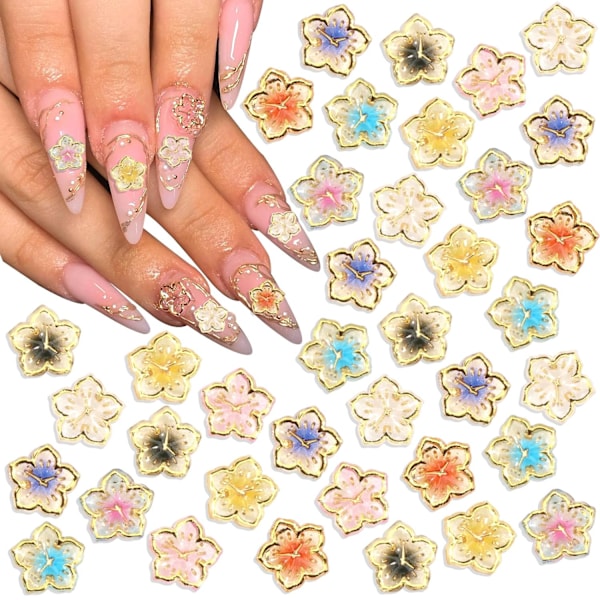 90 st Blom-Nagelberlocker Färgglada Akryl-Blomberlocker för Naglar Söta 3D-Blomster Nagelkonst Rhinestones Sommarstil Nagel
