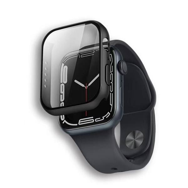 2 Pack Black Hard Case karkaistusta lasista näytönsuojalla yhteensopiva Apple Watch Ser 41mm