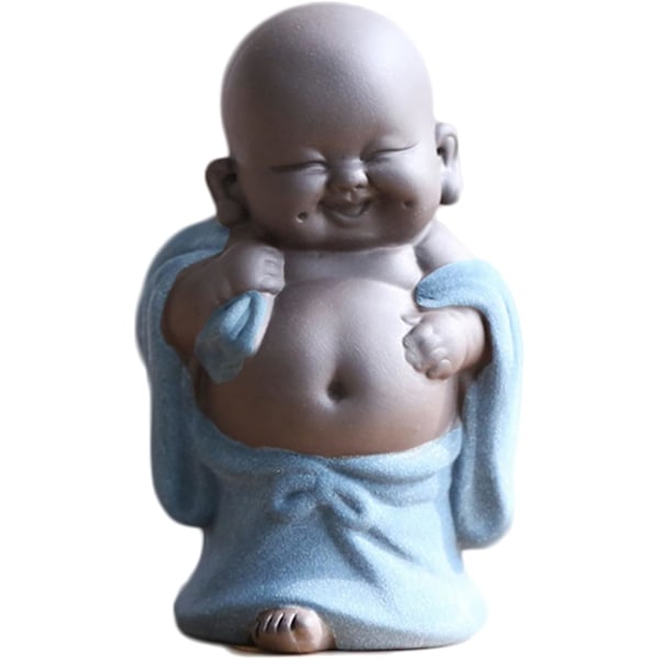 Leende Maitreya Buddha (Blå), Keramisk Buddha Statue, Ornament Te Skulptur, Mini Sitti