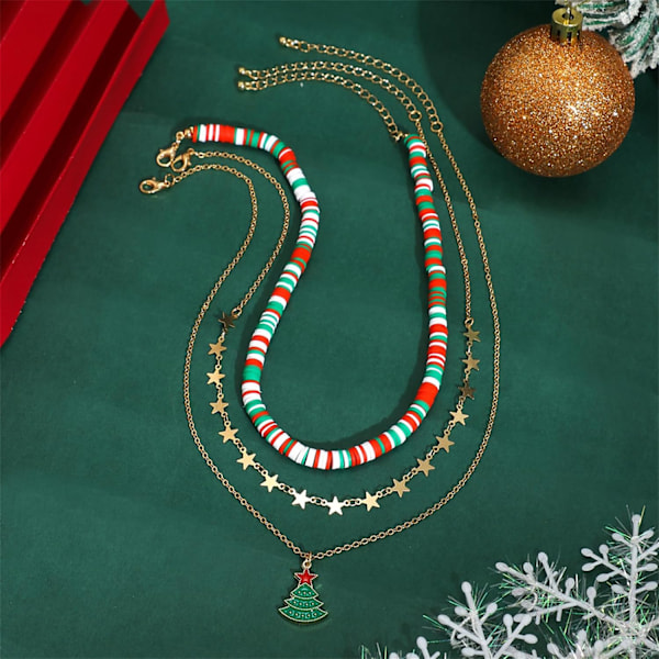 37×2.5×1.5cm Julerhalskjede Søt Julenissen Jingle Bell Snø Juletre Flere Lag Choker Halskjede for Jul