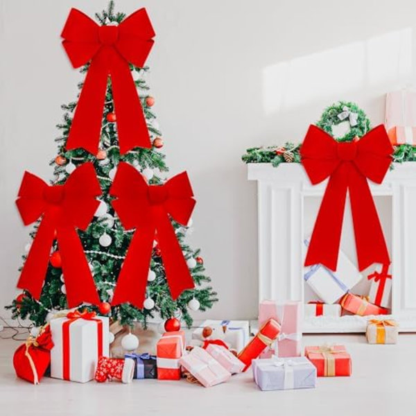 2 stk. Julepynt, 12 x 18 tommer Store Julebuer, Rød Fløjl PVC Indendørs Udendørs Juletræ Buer Krans