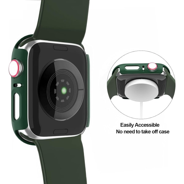 （Blå） Deksel kompatibel med Apple Watch 44MM, 2 i 1 beskyttelse PC-herdedeksel og HD Tempered Gla
