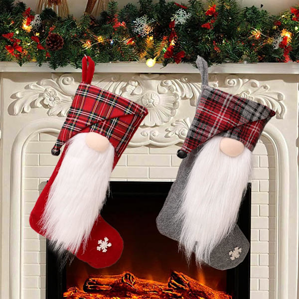 2 stk Jule Strømpe Stor Henge Gavepose Jule Nisse Dekorasjon Jule Strømper for Tre Peis Jul