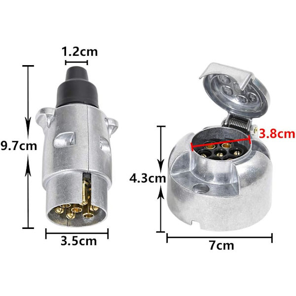 7-polet trailer stik, han og hun, 12V