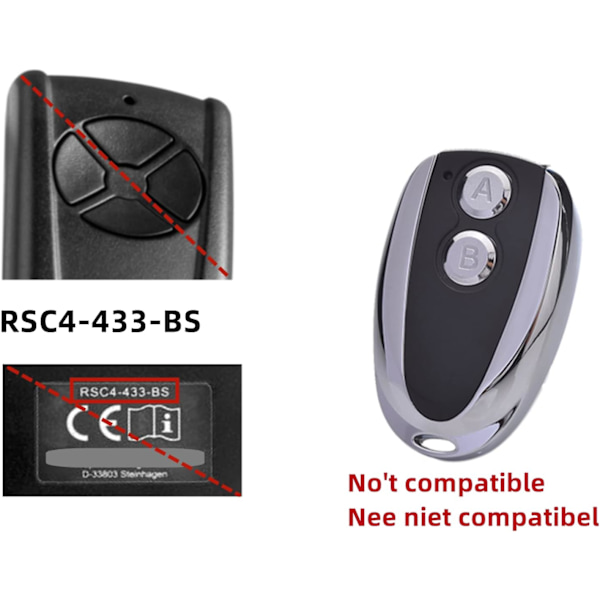 1 st Fjärrkontroll Kompatibel med Hörmann Ecostar RSE 2 RSC 2 433.92Mhz