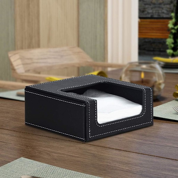1 stk. Firkantet Serviettbeholder i PU-lær Papirhåndkledispenser Tissue Box Bar Serviettbeholder for Spisebord Hotell Kontor Hjemmeinnredning