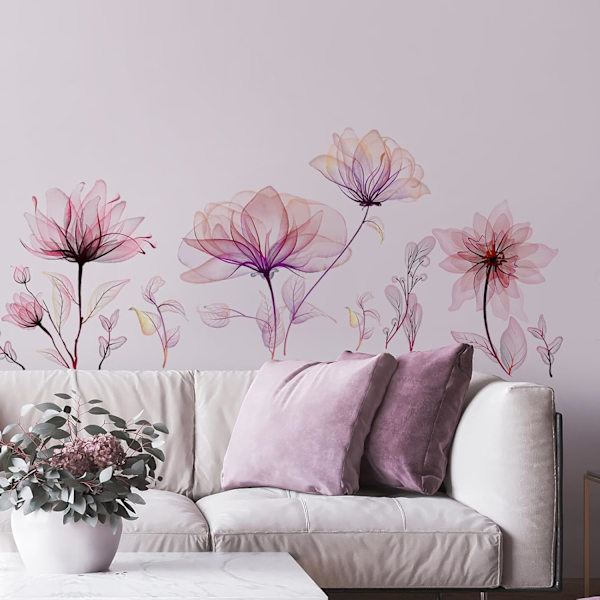 Abstrakte Blomster Vægmærker Transparent Vandfarve Lotus Vægmærke Aftageligt Vægmærke til Stue Soveværelse Off